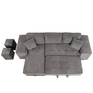 English Elm 104.5" Modern L-Shape Reversible Sectional Sofa Bed with Storage Chaise, Knox Charcoal Linen, 2 Pillows Included SG000430AAB