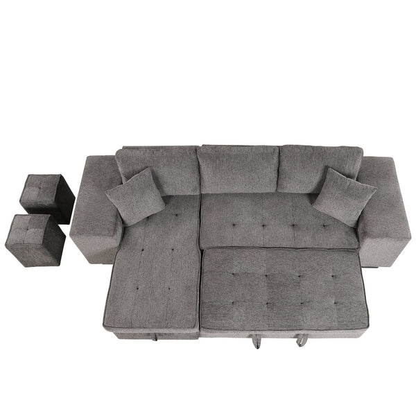 English Elm 104.5" Modern L-Shape Reversible Sectional Sofa Bed with Storage Chaise, Knox Charcoal Linen, 2 Pillows Included SG000430AAB