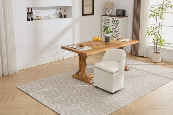 English Elm 058-Set Chenille Fabric Dining Chairs with 360° Swivel Wheels, Ergonomic Upholstered Seating, 250 lb Capacity Beige W527P242552