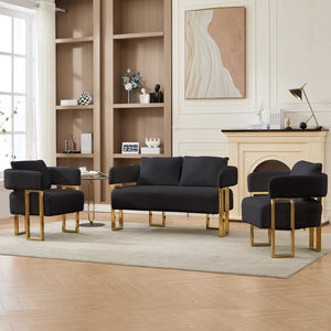English Elm Ts Velvet Accent Chair with Gold Metal Legs Glam Art Deco Style for Living Room Black+Gold W2311S00003