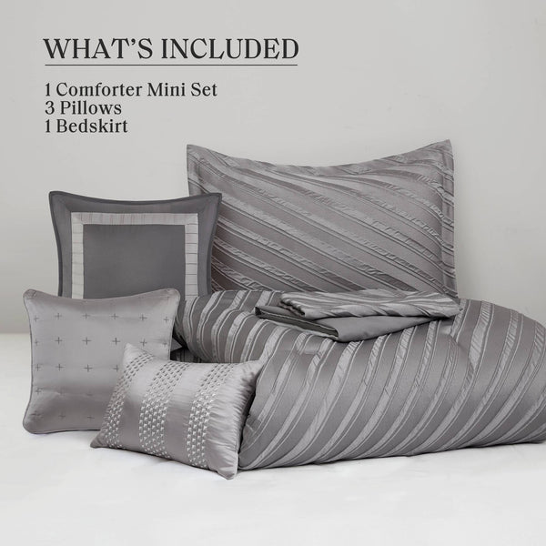 English Elm 7 PCS Cal King Comforter Set with Jacquard Microfiber, Polyester Fill, Bedskirt & Decorative Pillows Grey 17.91 L x 13.98 W x 10.04 H B035P319211