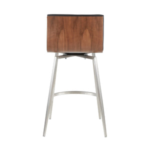 English Elm Mason Contemporary Swivel Counter Stool Set of 2 — Tufted Black Faux Leather, Walnut Back, Stainless Base B202P222086