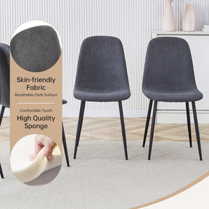 English Elm Table and Chair Set Round Tempered Glass Top with X Base and Four Pu Leather Seats Black,Dark Gray W1151S04381