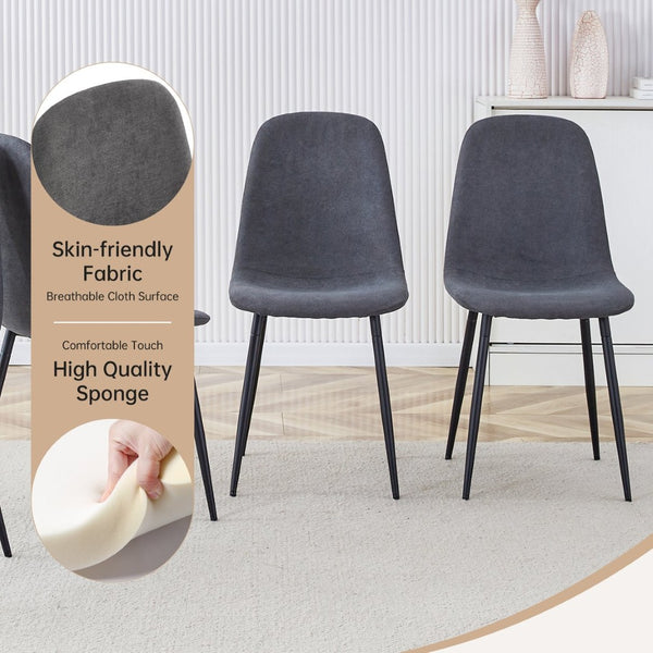 English Elm Table and Chair Set Round Tempered Glass Top with X Base and Four Pu Leather Seats Black,Dark Gray W1151S04381