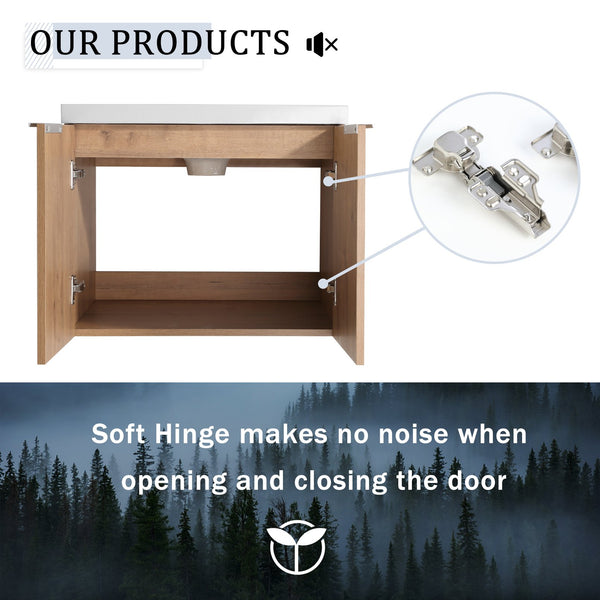 English Elm 36 Inch Modern Bathroom Vanity With Soft Close Doors, Resin Sink & Stylish Storage Solutions W999S00182