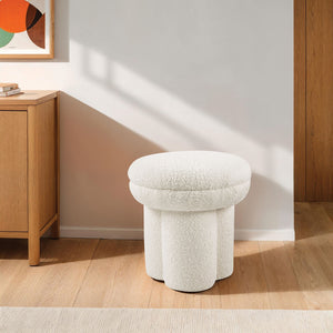 English Elm Contemporary Plush Pleated Round Ottoman Stool with Gold Trim Base, Velvet-Like Accent Seat for Living Room Beige 18 L x 18 W x 20 H B2741P388377