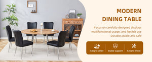 English Elm Table and Chair Set Extendable Round to Oval Wood Grain Mdf with Six Pu Seats W1151S03961
