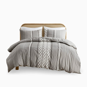 English Elm King/Cal King Imani Cotton Duvet Cover Set with Tufted Chenille Geometric Print, OEKO-TEX Certified Comfort and Style B03596476