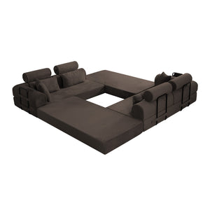 English Elm L Shaped Corduroy Sectional Sofa Converts to Sleeper Bed Space Saving Modular Couch Brown W5532S00007