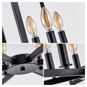 English Elm 27" Eight Light Matte Black Iron Geometric Chandelier for Dining and Living Spaces W1340P279980