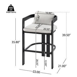 English Elm Christopher Knight Home® - Pula Weatherproof Aluminum Counter Stools Set of 2 — Black Frame, Grey Olefin Cushions, Ergonomic Bar Chairs N775P361567G