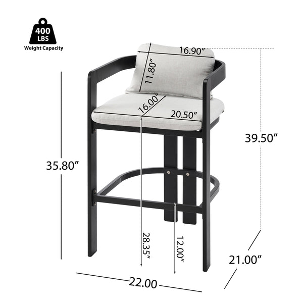 English Elm Christopher Knight Home® - Pula Weatherproof Aluminum Counter Stools Set of 2 — Black Frame, Grey Olefin Cushions, Ergonomic Bar Chairs N775P361567G