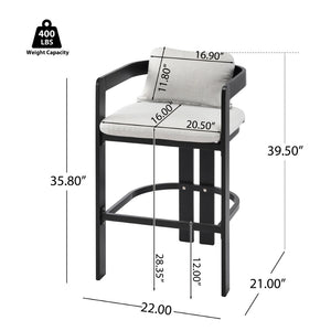 English Elm Pula Outdoor Aluminum Counter Stools with Cushions Powder Coated Patio Set of 4 N775P361567G-S4