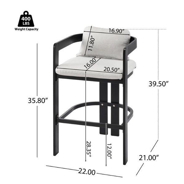 English Elm Pula Outdoor Aluminum Counter Stools with Cushions Powder Coated Patio Set of 4 N775P361567G-S4