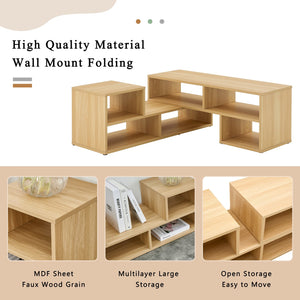 English Elm 2 Cube TV Stand with Modular L-Shaped Design, Adjustable 47–70" Length, Six Open Shelves, Durable MDF Burly Wood W3226P279109