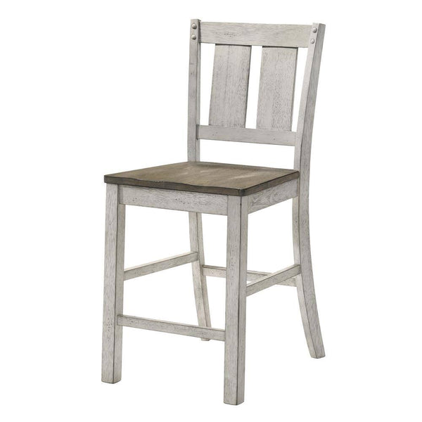 English Elm Antique Two-Tone Farmhouse Counter Height Dining Chairs Set of 2 — Solid Wood Slat Back, Knotty Oak Finish, Cozy Rustic Style B011P230008