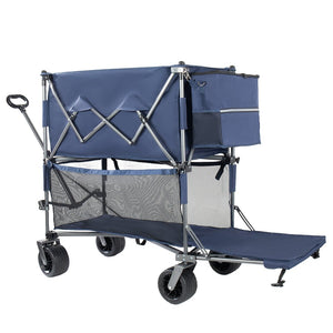 English Elm 55" Double Decker Collapsible Wagon 560lb Capacity Alloy Steel Frame All-terrain Wheels Dark Blue W2932P405186