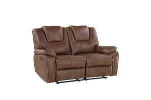 English Elm Steve Silver - Katrine 3-Piece Living Room Set with Faux-Leather Baseball Stitching, Padded Headrests & Recline Dark Brown B081S00237