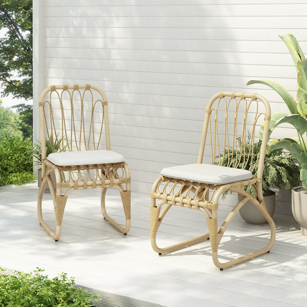 English Elm Christopher Knight Home® - Outdoor Hand-Woven PE Rattan Patio Dining Chairs Set of 2 with Iron Frame 400lb Capacity, No Assembly Required Natural,Yellow N762P236169N