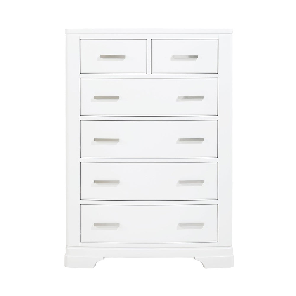 English Elm Modern Six Drawer Vertical Chest White Finish Chrome Pulls Bedroom Storage Dresser B011P469529