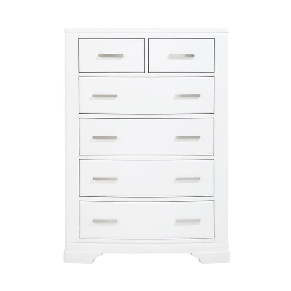 English Elm Modern Six Drawer Vertical Chest White Finish Chrome Pulls Bedroom Storage Dresser B011P469529
