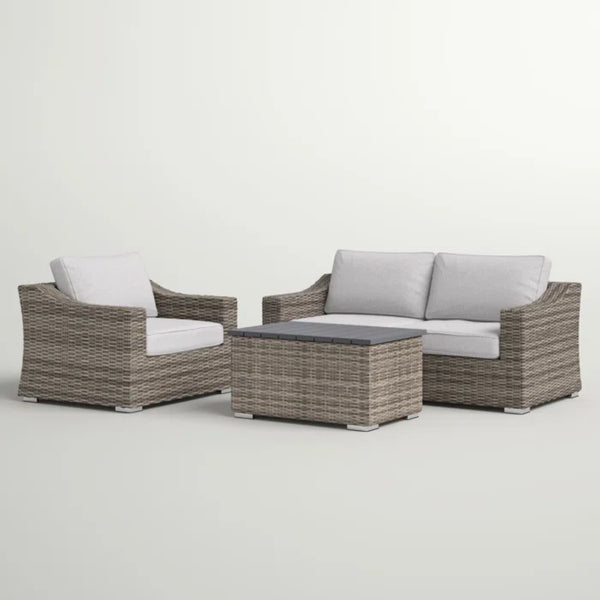 English Elm Stylish Rattan Wicker 3-Person Seating Group With Plush Cushions – Effortless Outdoor Relaxation Set B120S00027-GIGA