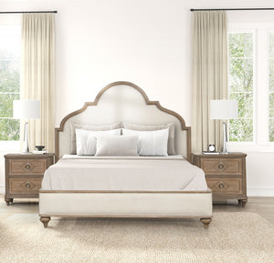 English Elm Rustic Oak 3-Piece Eastern King Bed Set With Upholstered Headboard & Nightstands - Timeless Elegance B2741S00418-GIGA