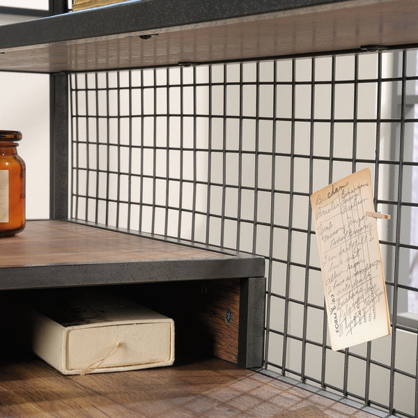 English Elm L-Shaped Desk With Durable Metal Frame And Efficient Storage, Perfect For Modern Home Offices B356P402608