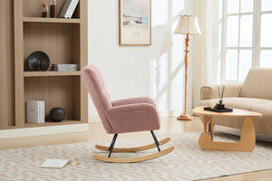 English Elm Modern Teddy Upholstered Rocking Glider Chair with High Backrest and Solid Wood Legs for Nursery Comfort Pink W2725P213509