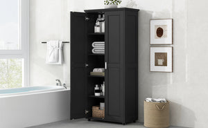 English Elm Storage Compact Two-Door Cabinet with Adjustable Shelf, Anti-Tip Safety, MDF Durability for Home Organizing Black WF323346AAB