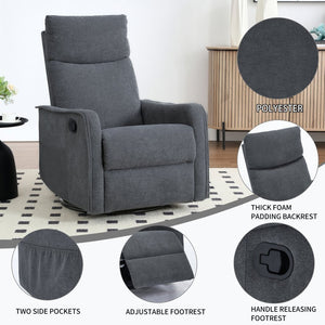 English Elm Heat Massage Rocker Recliner with Swivel Base and Vibrating Nodes for Living Room Grey W1803P251887