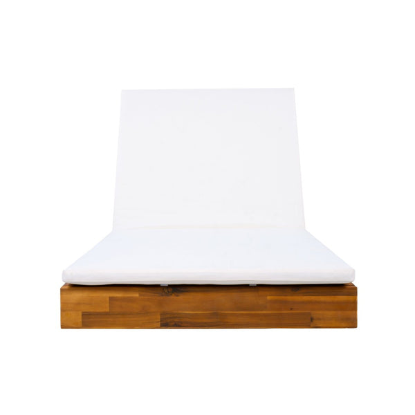 English Elm Boat-shape Acacia Wood Outdoor Chaise Lounge Slatted Teak Finish Poolside Recliner Cream,Teak N770P380117T_N770P253018C