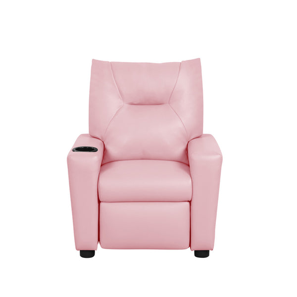 English Elm PVC Kids Recliner Chair with Cupholder and Easy-Clean Fabric, Comfortable Reclining Seat for Room Fun Pink B016P404580