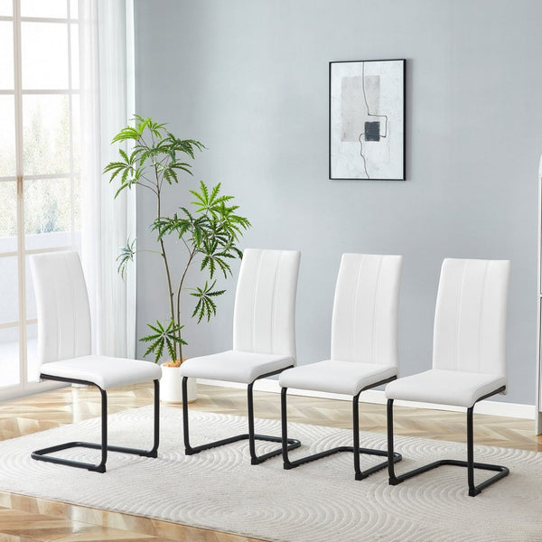 English Elm 4-pack Pu High-back Dining Chairs with Powder-coated Metal Legs for Modern Kitchens Black,White W3875P372883