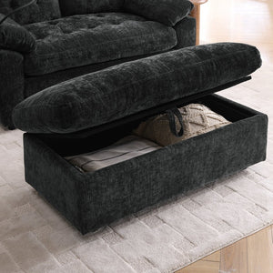 English Elm Leisure Chenille Two Seat Reclining Sofa with Usb Port Storage Ottoman Padded Armrests Black W487S00521