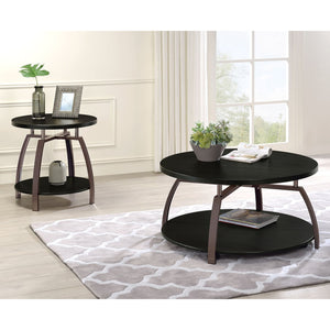 English Elm Starrett Dark Charcoal 2-Piece Round Coffee & End Table Set with Casters, Curved Metal Geometric Design B062S01303