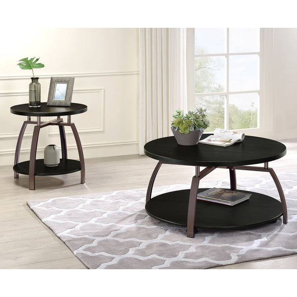 English Elm Starrett Dark Charcoal 2-Piece Round Coffee & End Table Set with Casters, Curved Metal Geometric Design B062S01303
