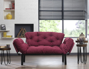 English Elm Nitta Modern Adjustable Arm Love Seat — Convertible Two-Seater Sofa Bed with Plush Upholstery, Metal Frame Burgundy B029P330055