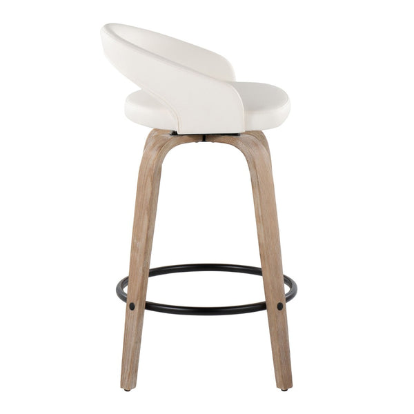 English Elm Fixed-height Swivel Counterstools Whitewashed Wood Faux Leather Kitchen Seating Pair B202S01831