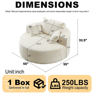 English Elm 55'l Chenille Round Sleeper Chair Fluffy Sculptural Seat for Living Room or Bedroom W834P401614