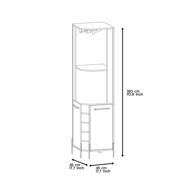 English Elm Corner Bar Cabinet with Ten Built-In Wine Slots, Cup Rack & Spacious Top Shelf for Entertaining Beige 28.74 L x 22.44 W x 4.72 H B097S00170