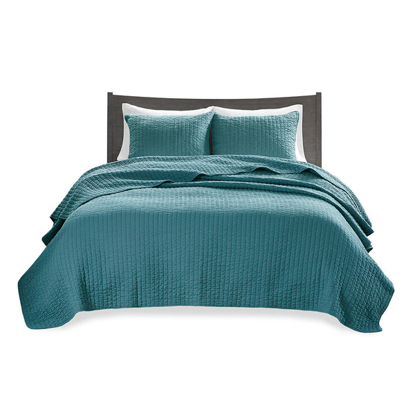 JLA Home Madison Park - 3 Madison Park Keaton Reversible Quilt Set — Soft Brushed Microfiber, Pick-Stitch Channel Quilting, Antimicrobial Protection and Lightweight Comfort Teal MP13-6116