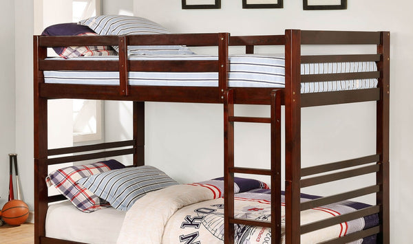 English Elm Twin Over Twin Bunk Bed With Built-In Storage, Attached Ladder & Dark Walnut Finish For Kids' Rooms B2741S00338-GIGA