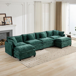 English Elm Cloud Sofa 4 Seats - Modular Sectional Couch In Green For Modern Living Rooms, Bedrooms & Comfort W1143S00021