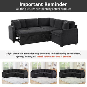English Elm Sectional L-Shaped Sofa Bed With Storage & Guest Sleeper - Modern Chenille Upholstered Comfort N719S002070B-GIGA
