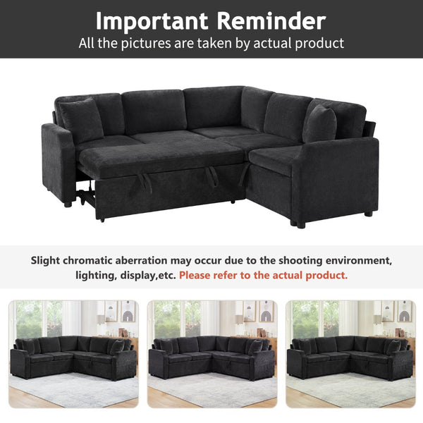 English Elm Sectional L-Shaped Sofa Bed With Storage & Guest Sleeper - Modern Chenille Upholstered Comfort N719S002070B-GIGA