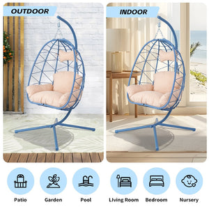 English Elm Hanging Egg Chair with Pe Wicker Stand Ergonomic Swing Seat for Patio or Bedroom T5880P497570