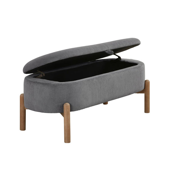 English Elm Storage Bench Corduroy Upholstered Lift Top Seat with Wood Legs Mid Century Bedroom Gray B011P298249