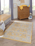 Unique Loom Whitney Bordeaux Machine Made Floral / Botanical Rug Tuscan Yellow, Blue/Ivory/Gray 5' 3" x 8' 0"