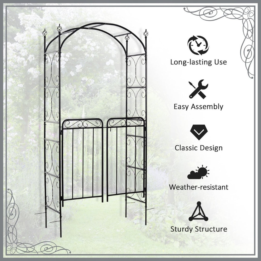 English Elm Outsunny 84" Metal Garden Arch Arbor With Gate - Elegant Trellis For Climbing Vines & Weddings W2225P174402-GIGA